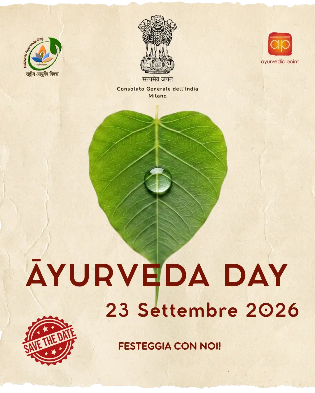 Āyurveda Day 2026, 23 settembre Milano - Save the date, Ayurvedic Point e Consolato Generale dell'India