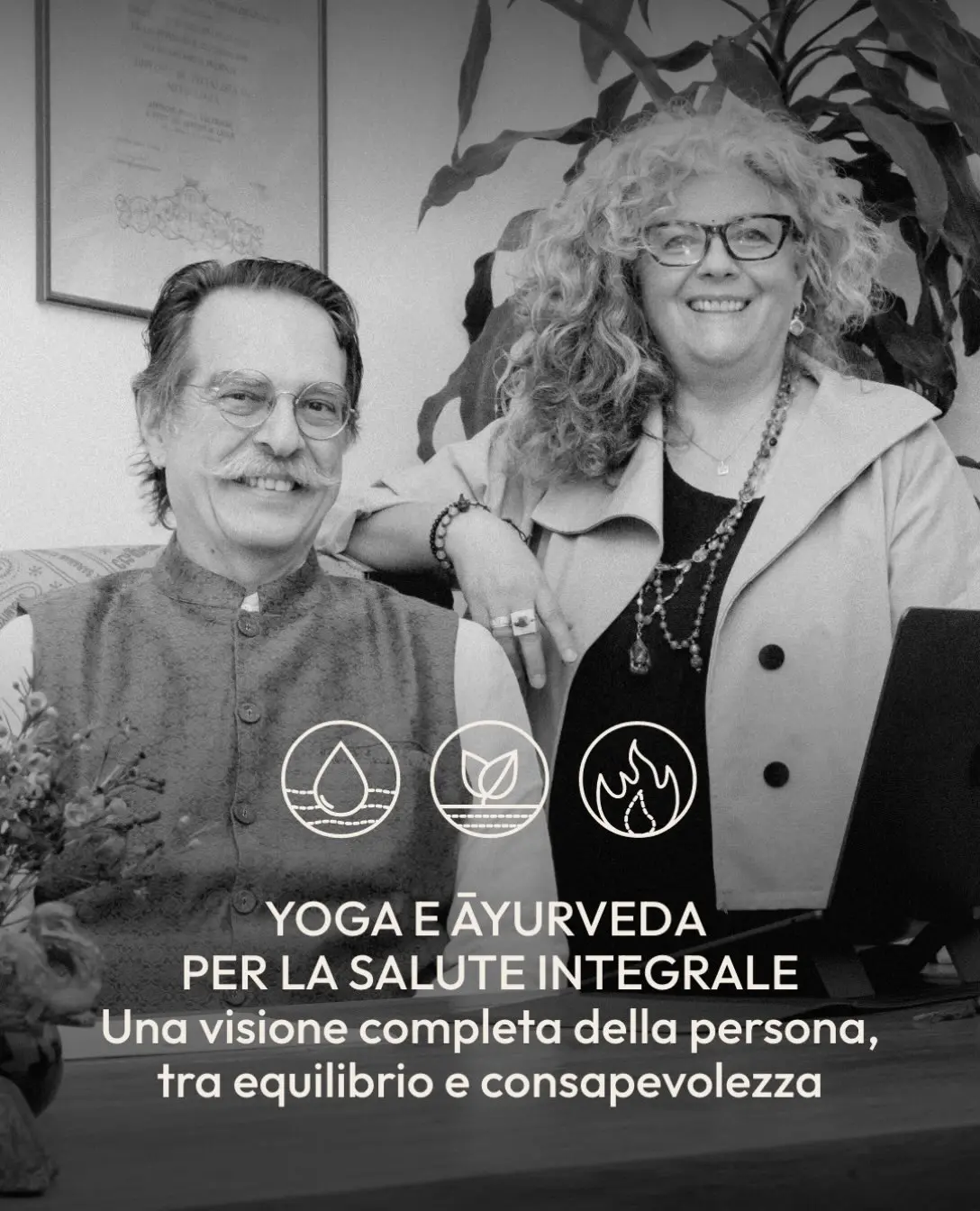 Dr. Antonio Īśvara Morandi e Carmen Durgā Tosto, relatori della serata Yoga e Āyurveda per la salute integrale, Torino, 16 ottobre 2026